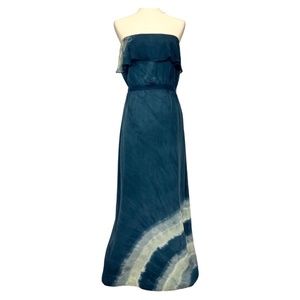 Gypsy 05 Maxi Dress Silk Tie Dye Strapless Indigo Blue Made In Hollywood Size M